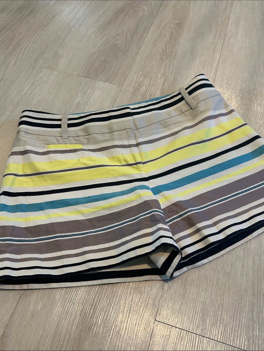 Ann Taylor Loft Striped Bermuda Shorts in Yellow, Blue & Gray
